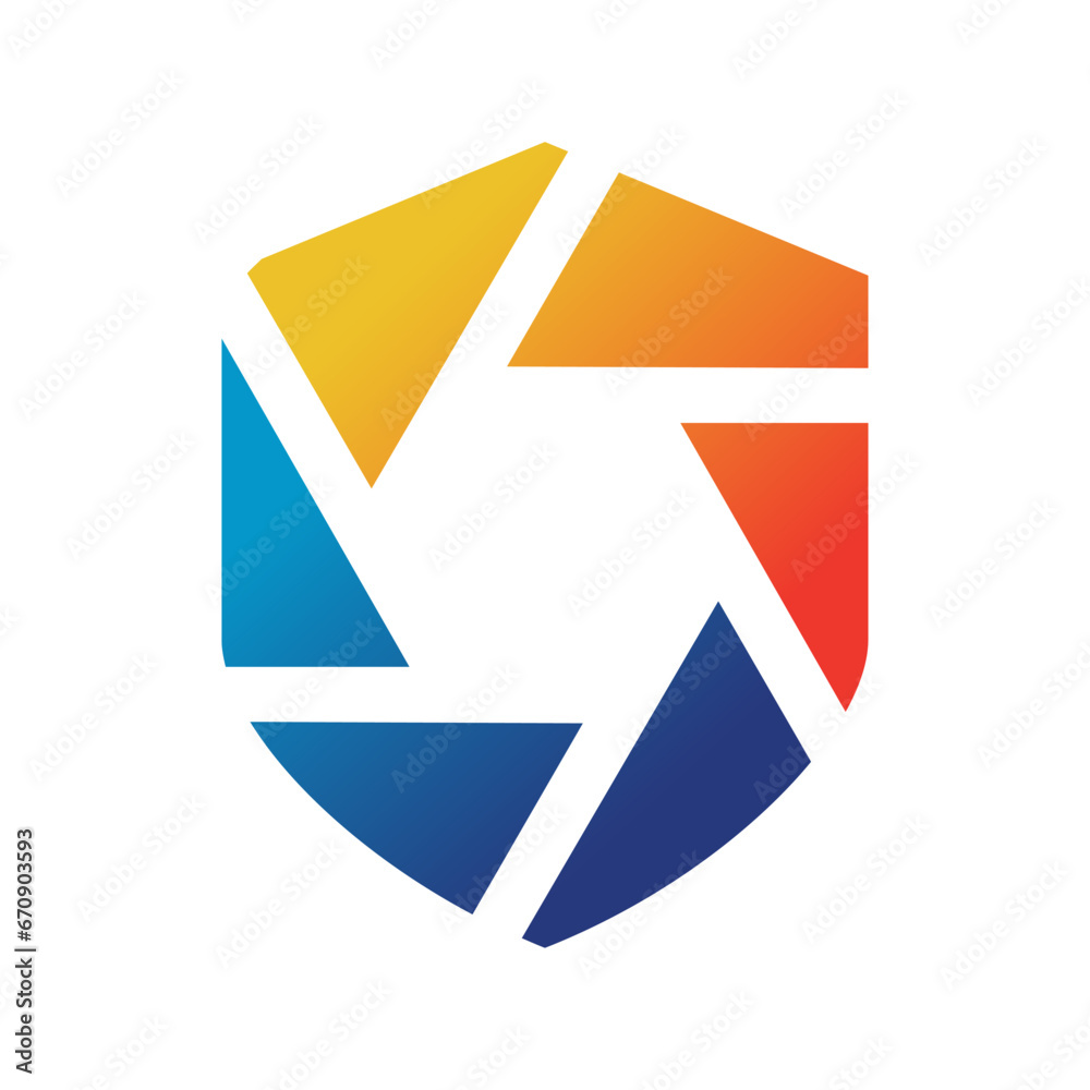 Lens Shield Logo designs vector, Photography Shield logo template on white background Lens Shield Logo designs vector, Photography Shield logo template on white background