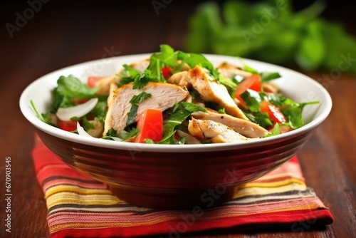 grilled chicken salad garnished with parsley