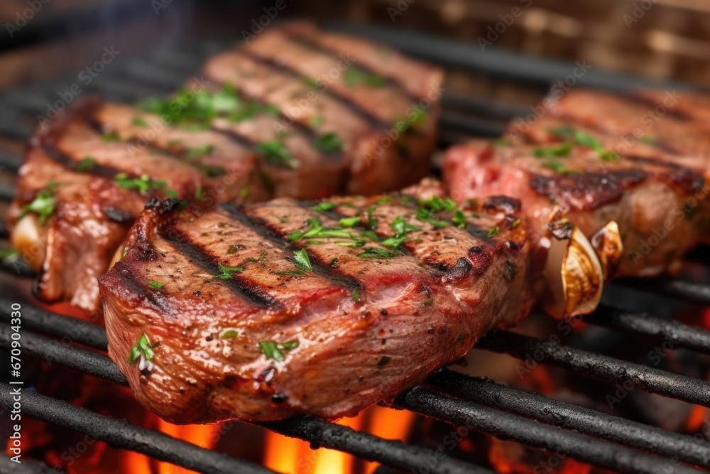 close-up of marinated lamb chops on bbq grill