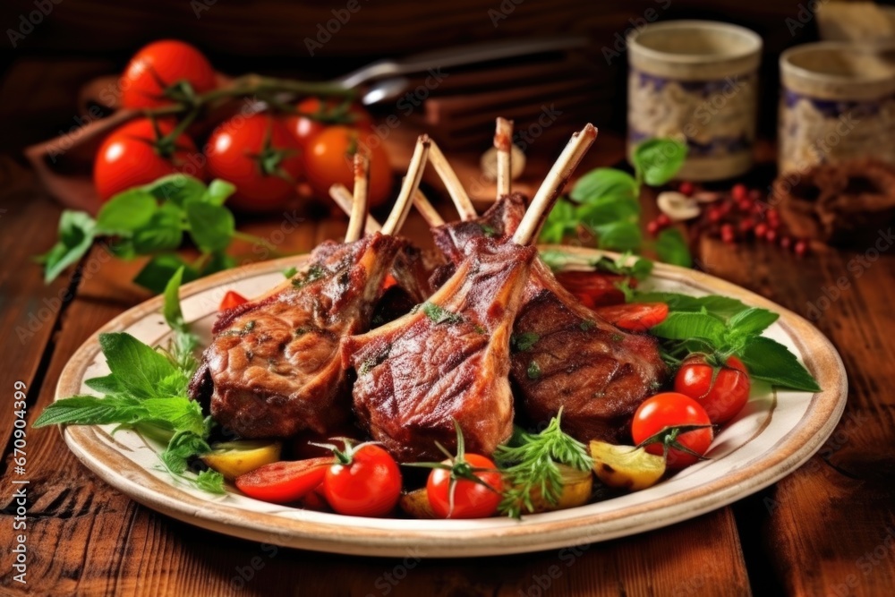 lamb chops served on a rural wooden table lamb chops served on a rural wooden table
