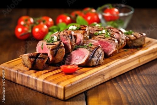 grilled lamb chops stacked on a wooden chopping board