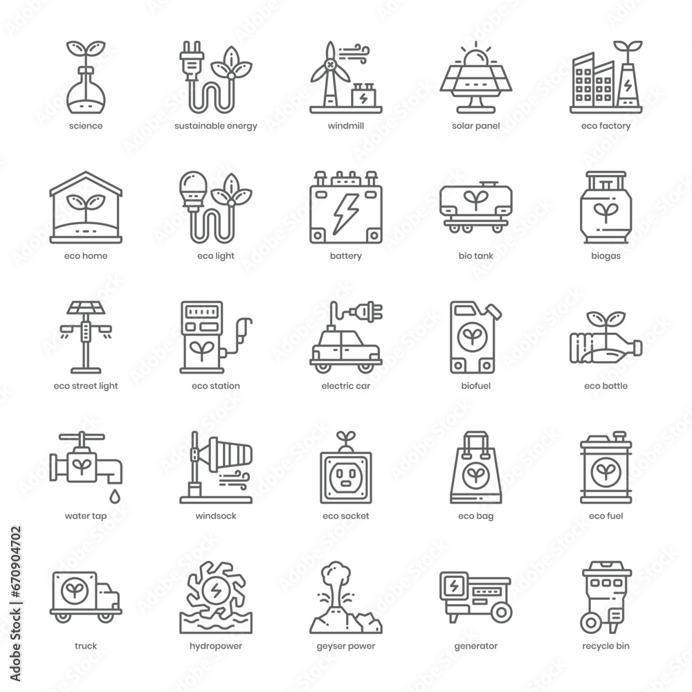 Sustainable Energy icon pack for your website design, logo, app, and user interface. Sustainable Energy icon outline design. Vector graphics illustration and editable stroke. Sustainable Energy icon pack for your website design, logo, app, and user interface. Sustainable Energy icon outline design. Vector graphics illustration and editable stroke.