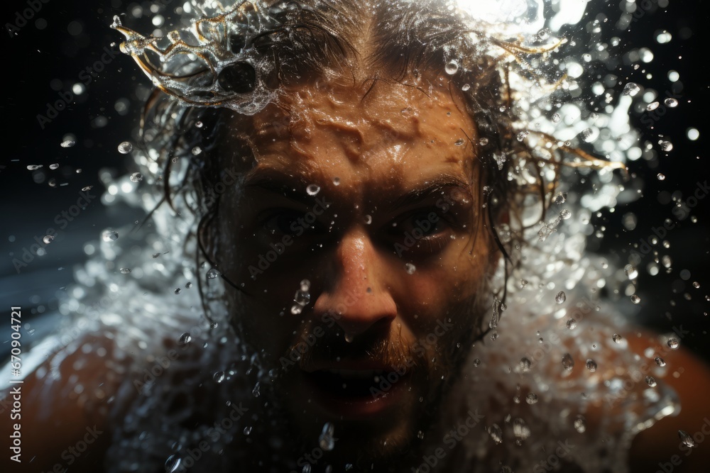 swimmer's determined kick as they push off the pool wall, Generative AI