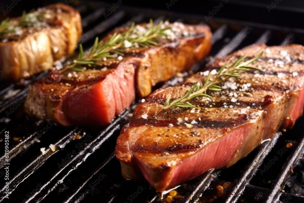 close-up shot of grilled porterhouse steak with seasoning close-up shot of grilled porterhouse steak with seasoning