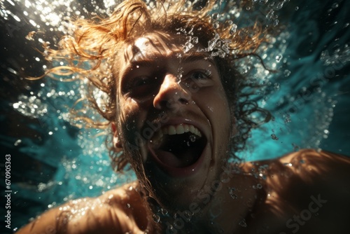 swimmer's joyful splash as they dive headfirst into a pool, Generative AI