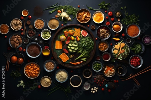 Food assortment of dishes for a wallpaper