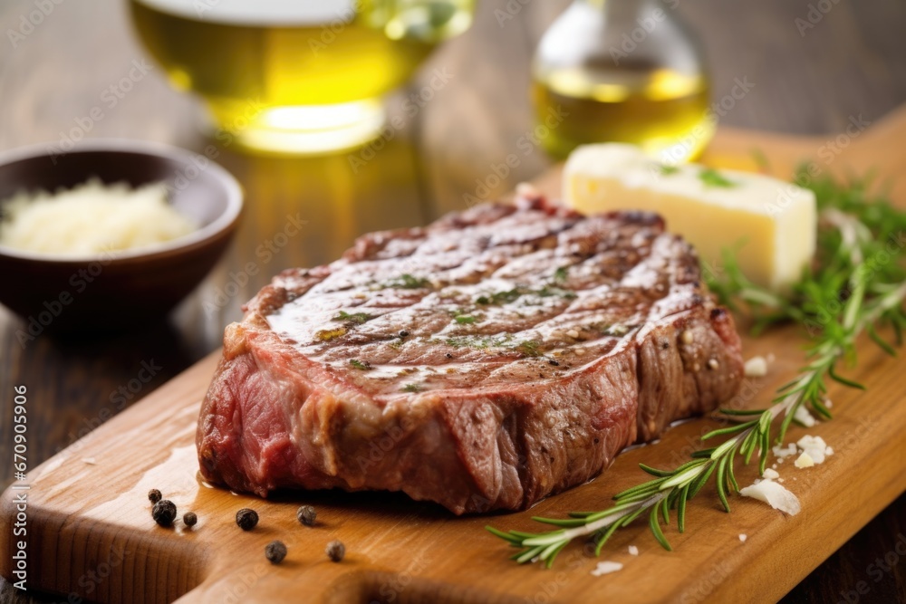 grilled ribeye steak with butter melting on top