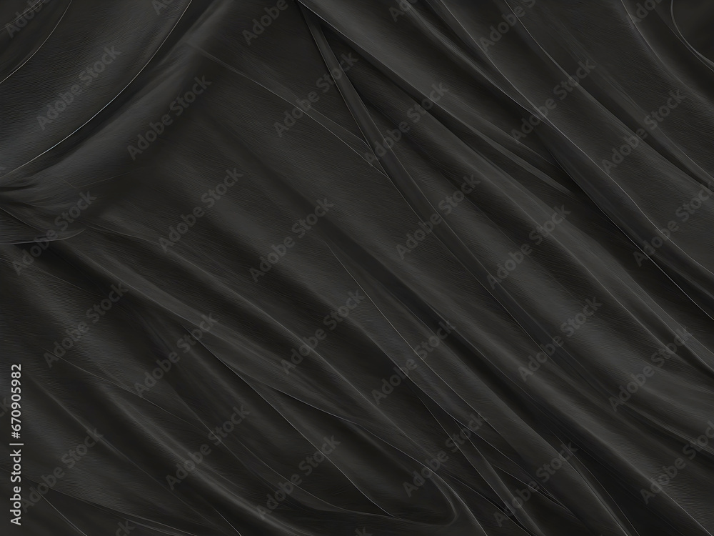 Fototapeta premium Abstract black background with a silky satin texture, showcasing smooth, elegant folds in the fabric.