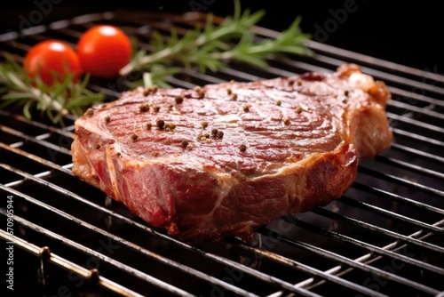 warm, juicy ribeye steak resting on a grill rack