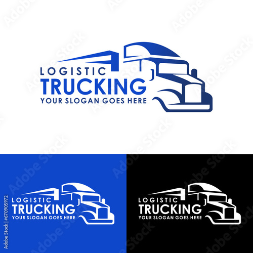 truck vector logo illustration,good for mascot,delivery,or logistic,logo industry,flat color,style with blue.