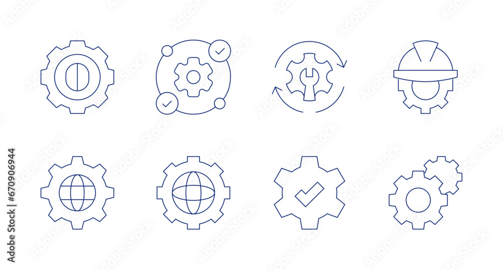 Gear icons. Editable stroke. Containing gear, reverse engineering