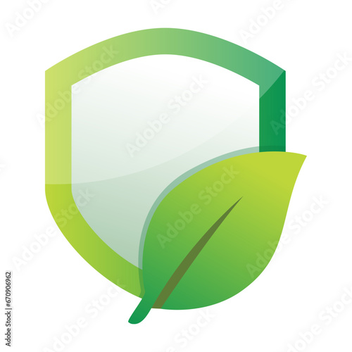 Shield logo with leaf design template. eco shiled logo template illustration on white background