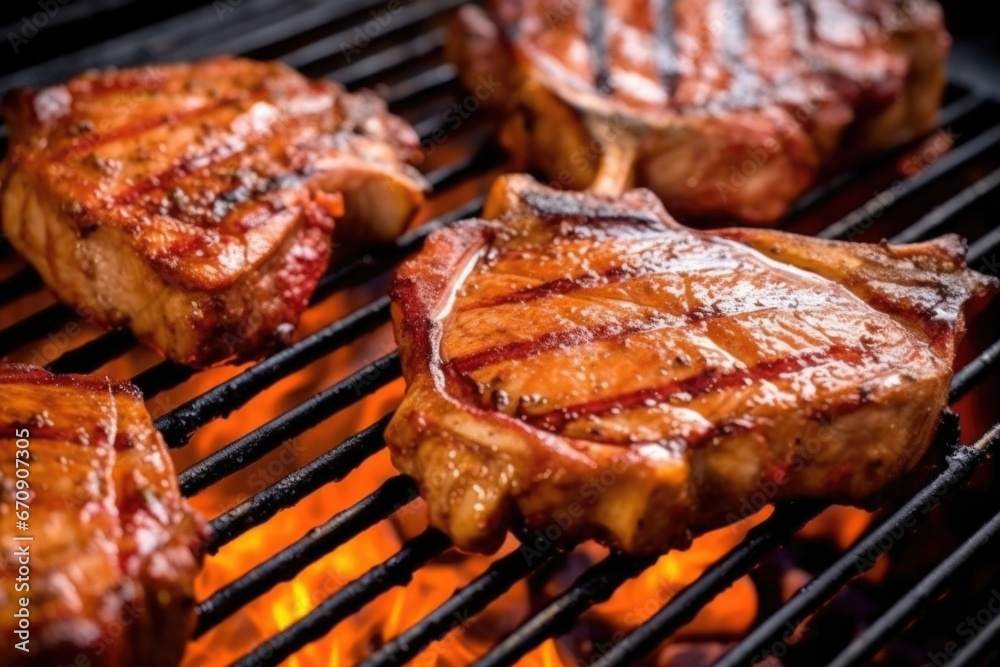 sizzling pork chops on a gas grill
