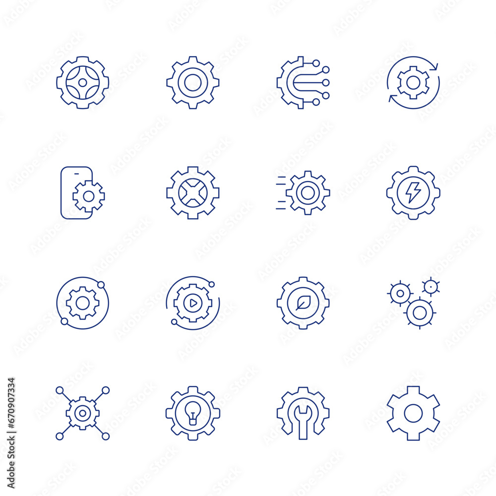 Gear line icon set on transparent background with editable stroke ...