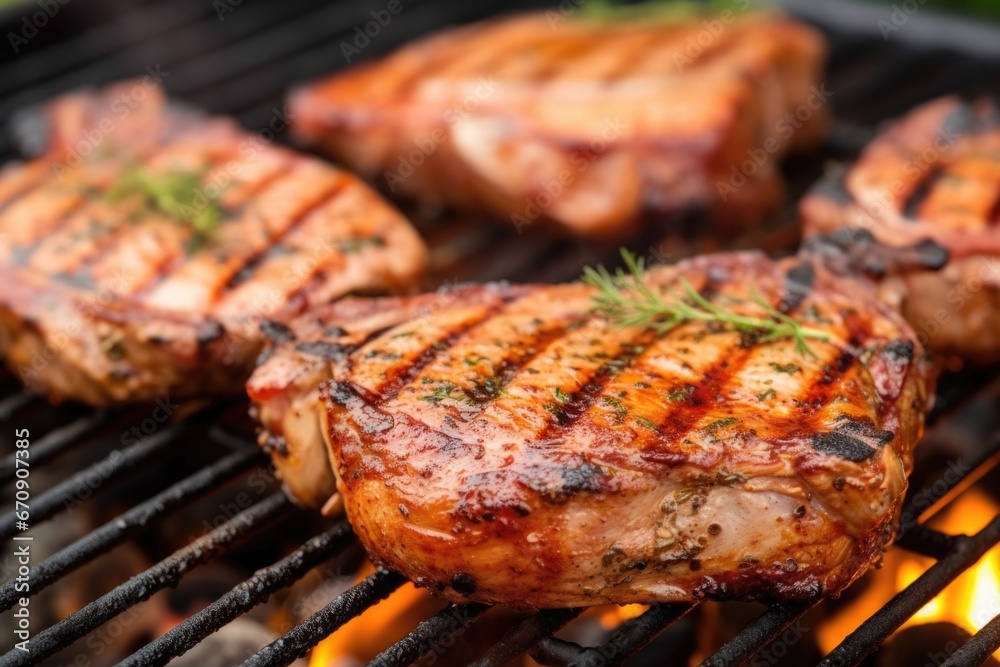 pork chops with grill marks on a barbecue