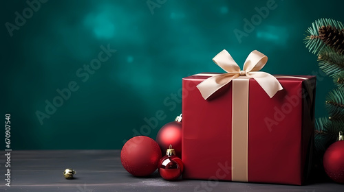 Gift box over blur background with copy space for text, Christmas and new year season mock up, template