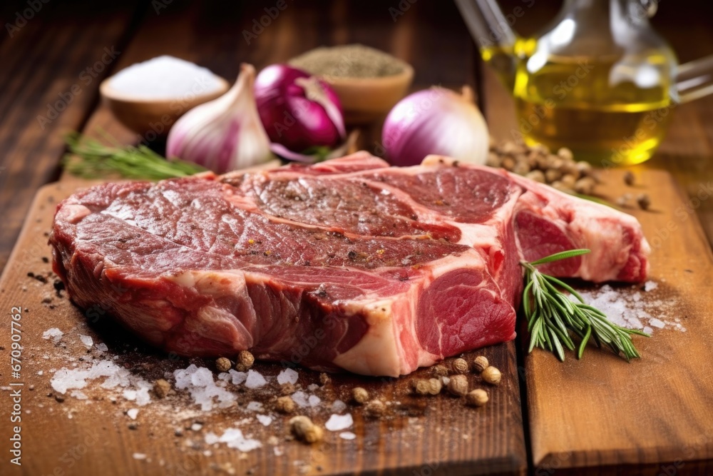 grilled t-bone steak on a rustic wood surface with sea salt scattered nearby grilled t-bone steak on a rustic wood surface with sea salt scattered nearby