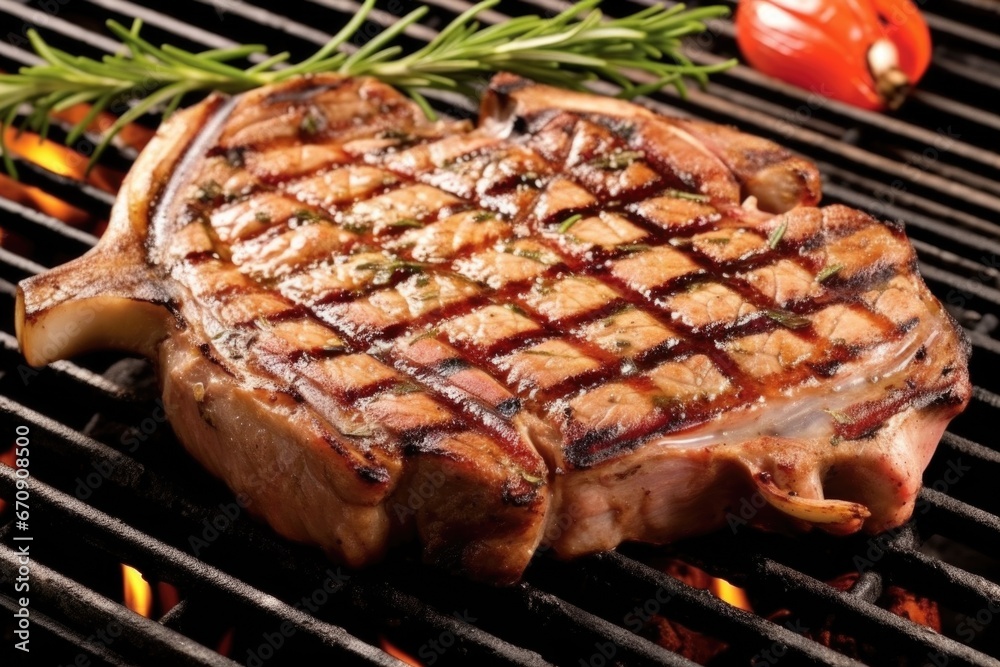 veal chop with grill marks in close-up