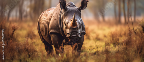 A lone one-horned rhinoceros on the savannah 5 © 文广 张