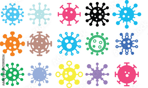 colorfull  virus microbiological cell microbe molecule bacteria illustration set