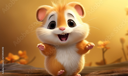 Cartoon 3d hamster on an autumn background.