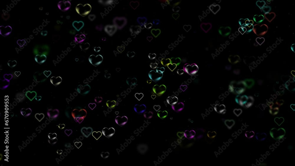 Black background with beautiful floating colorful hearts Black background with beautiful floating colorful hearts