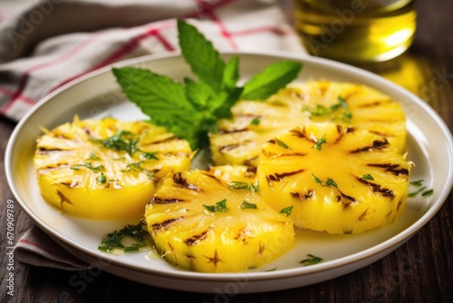 grilled pineapple pieces brushed with olive oil