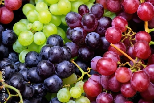 close-up of grapes showing varying degrees of maturity