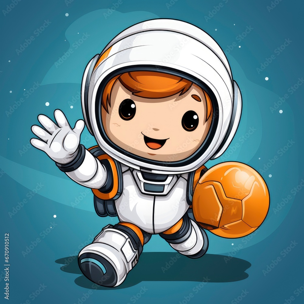 Obraz premium Cute Astronaut Playing Basketball Moon , Cartoon, Icon Illustration