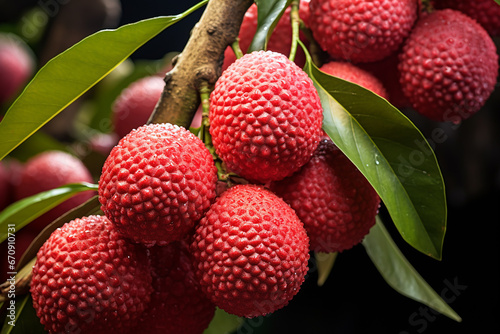 Generative AI Image of Healthy Lychee Fruit with Leaves in the Garden