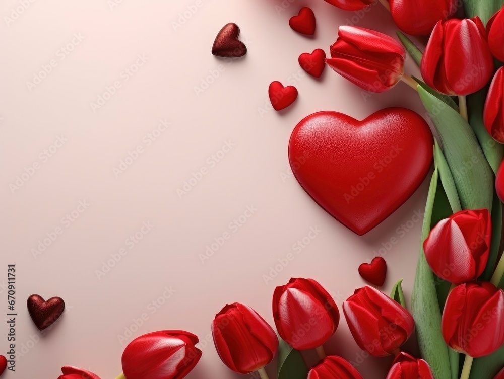 Red roses and heart shape on pink background for valentine day.