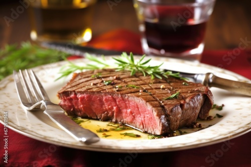 steak on a plate with a fork and knife