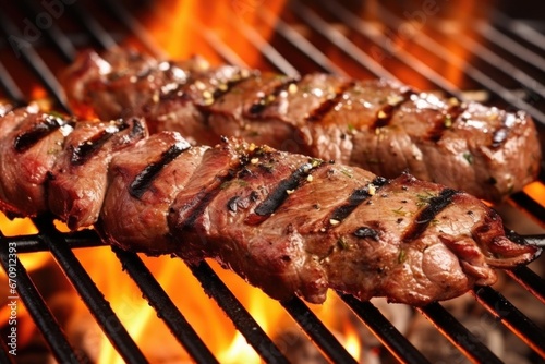 macro shot of grilled lamb skewers