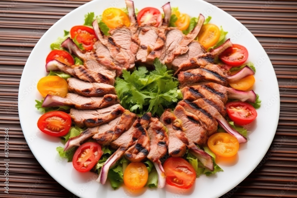 grilled lamb chops arranged in a circular pattern on a large plate grilled lamb chops arranged in a circular pattern on a large plate