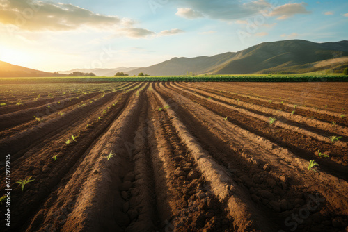 Agricultural cultivated land prepared for planting