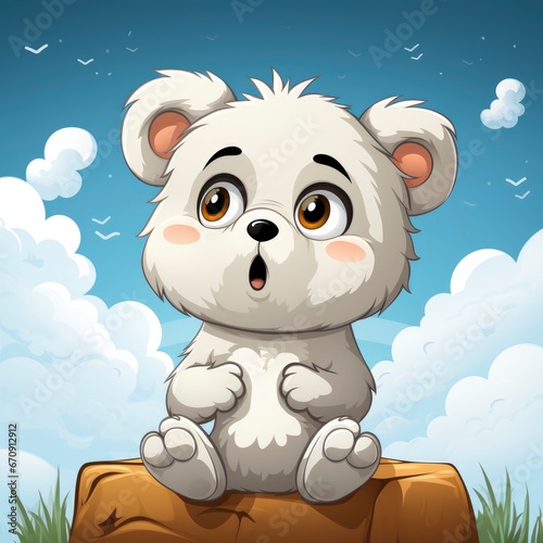 Cute Bear Thinking Confused   Cartoon  Icon Illustration
