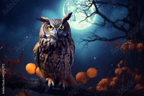 Halloween Scene With Owl And Full Moon © Fabio