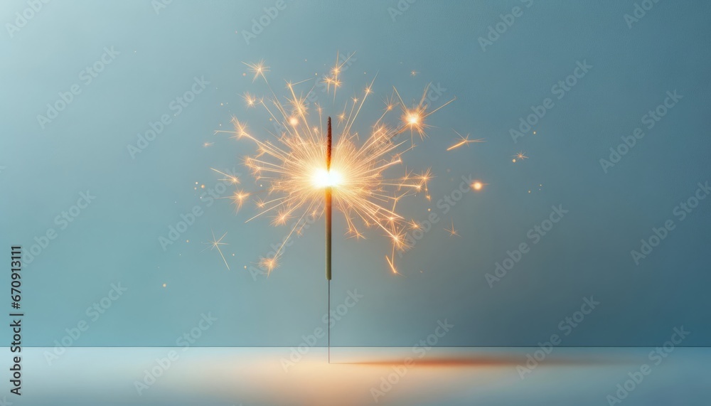 Serene New Year Sparkler on Light Blue Background - obrazy, fototapety, plakaty 