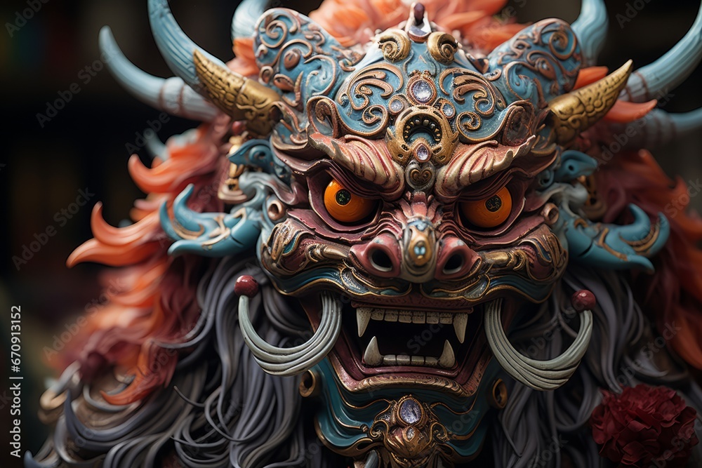 Intricate details of a Chinese dragon dance costume, Generative AI Intricate details of a Chinese dragon dance costume, Generative AI