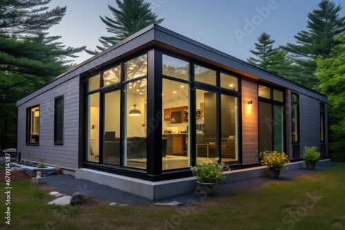 saltbox with glass walls and minimalist interior