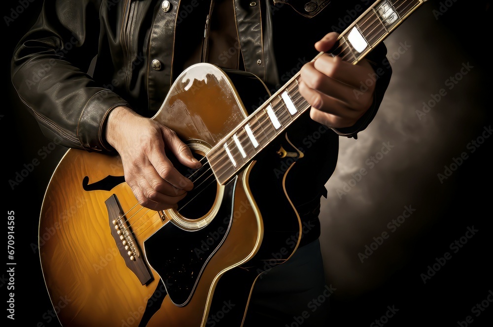 Obraz premium Country music singer guitar. Acoustic music song play man. Generate AI