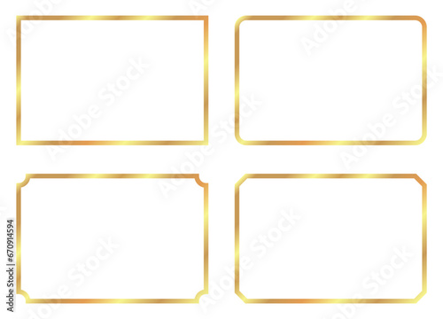 Set of rectangle golden boarder vector frames 