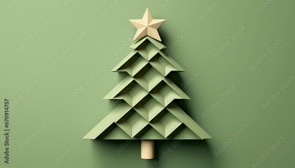 Christmas Tree Mockup Closeup isolated. Green background. Abstract Christmas Eve top view flat lay. Winter traditional holidays. Merry Christmas Happy New Year concept blank template copy space.