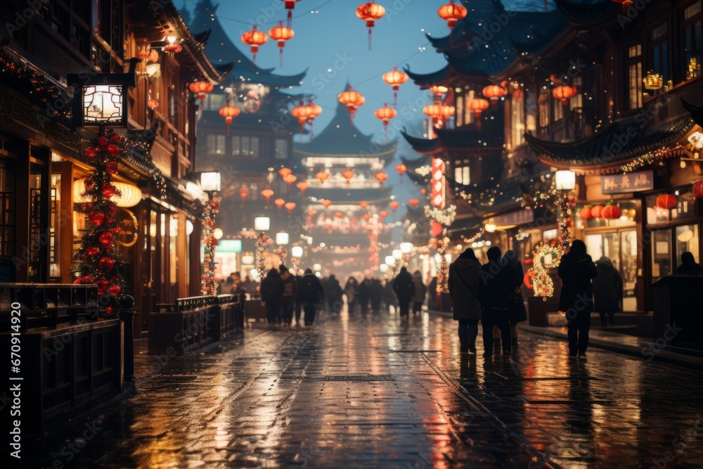  Vibrant lantern-lit streets during Chinese New Year, Generative AI