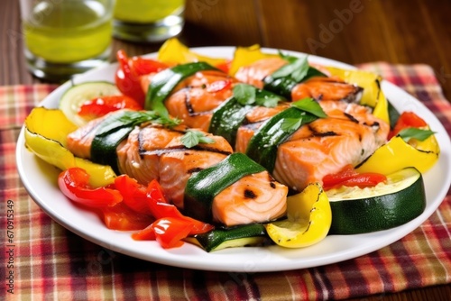 grilled salmon with zucchini and bell peppers