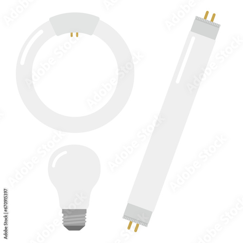 蛍光灯と電球のイラストセット