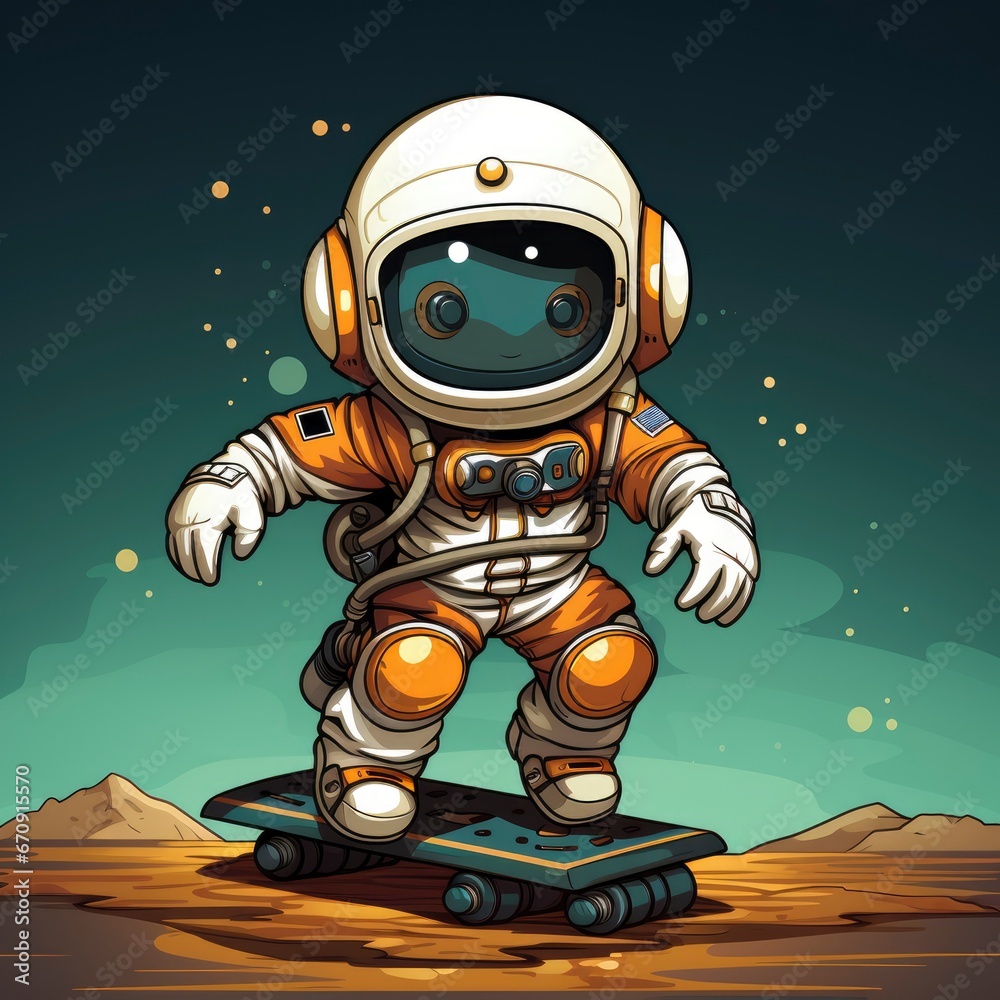 Cute Diver Playing Skateboard , Cartoon, Icon Illustration Cute Diver Playing Skateboard , Cartoon, Icon Illustration