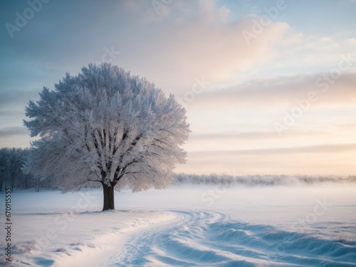 winter tree on snow background. AI Generative