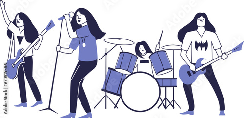 A group of hard rock musicians perform on stage.