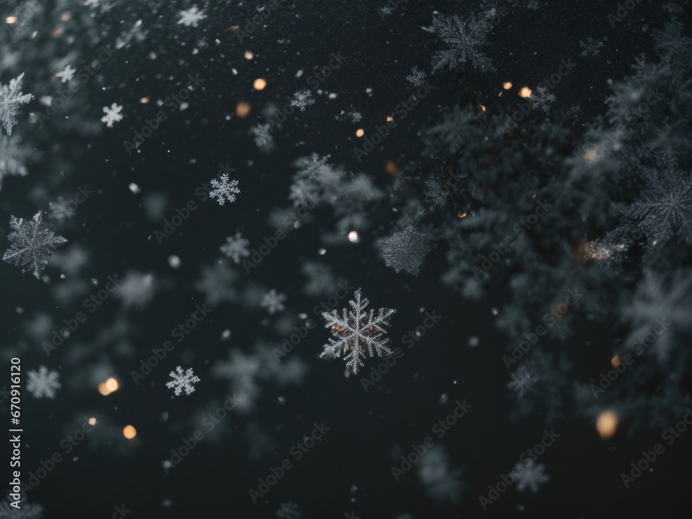 snowflakes falling overlay on black. AI Generative